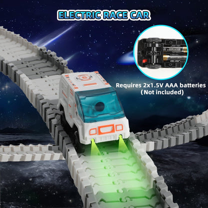 Petbank Space Toys for Kids, 233PCS STEM Train Toys with Light up Car and 2 Astronaut Dolls, DIY Flexible Race Track Birthday Xmas Gifts Set for Girls & Boys Aged 3-10