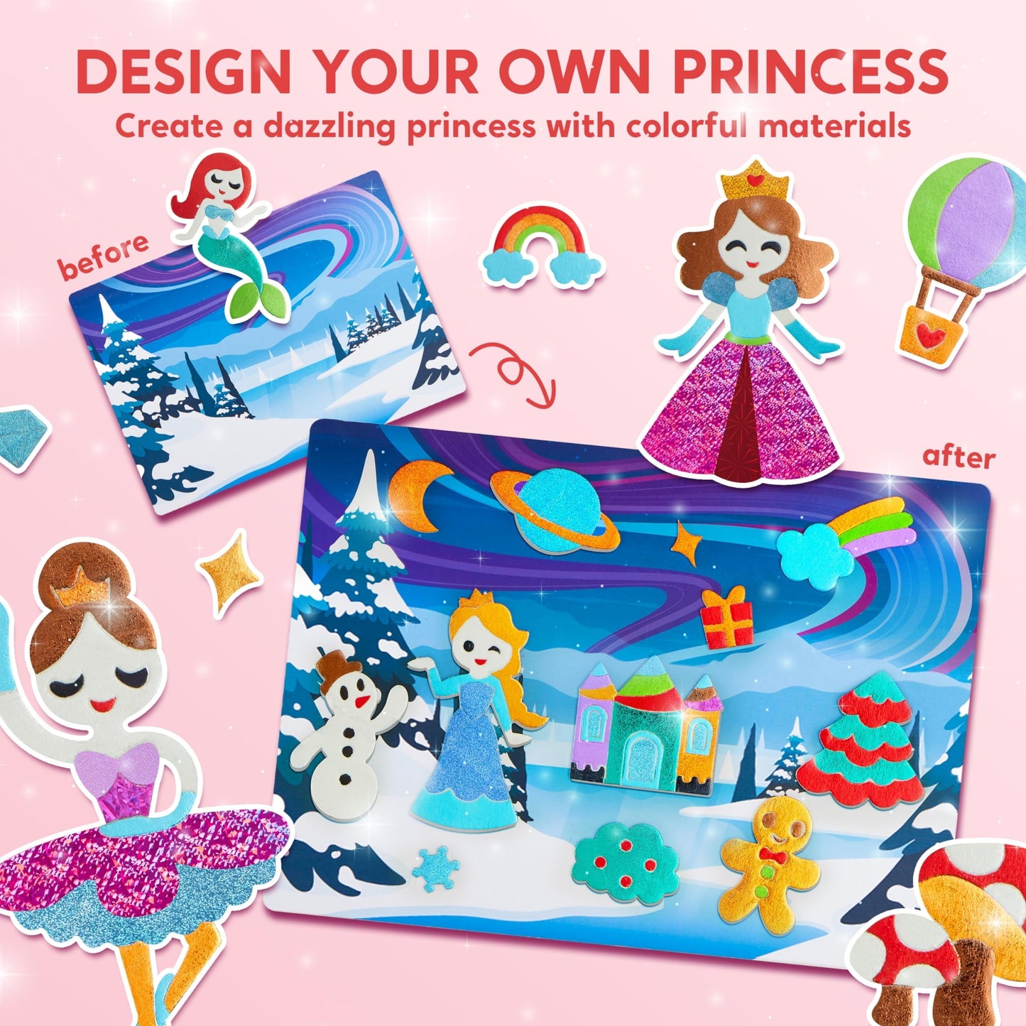 Joyfy Fashion Foil Art Kit for Kids, 10 Piece Unicorn and Princess Craft Set