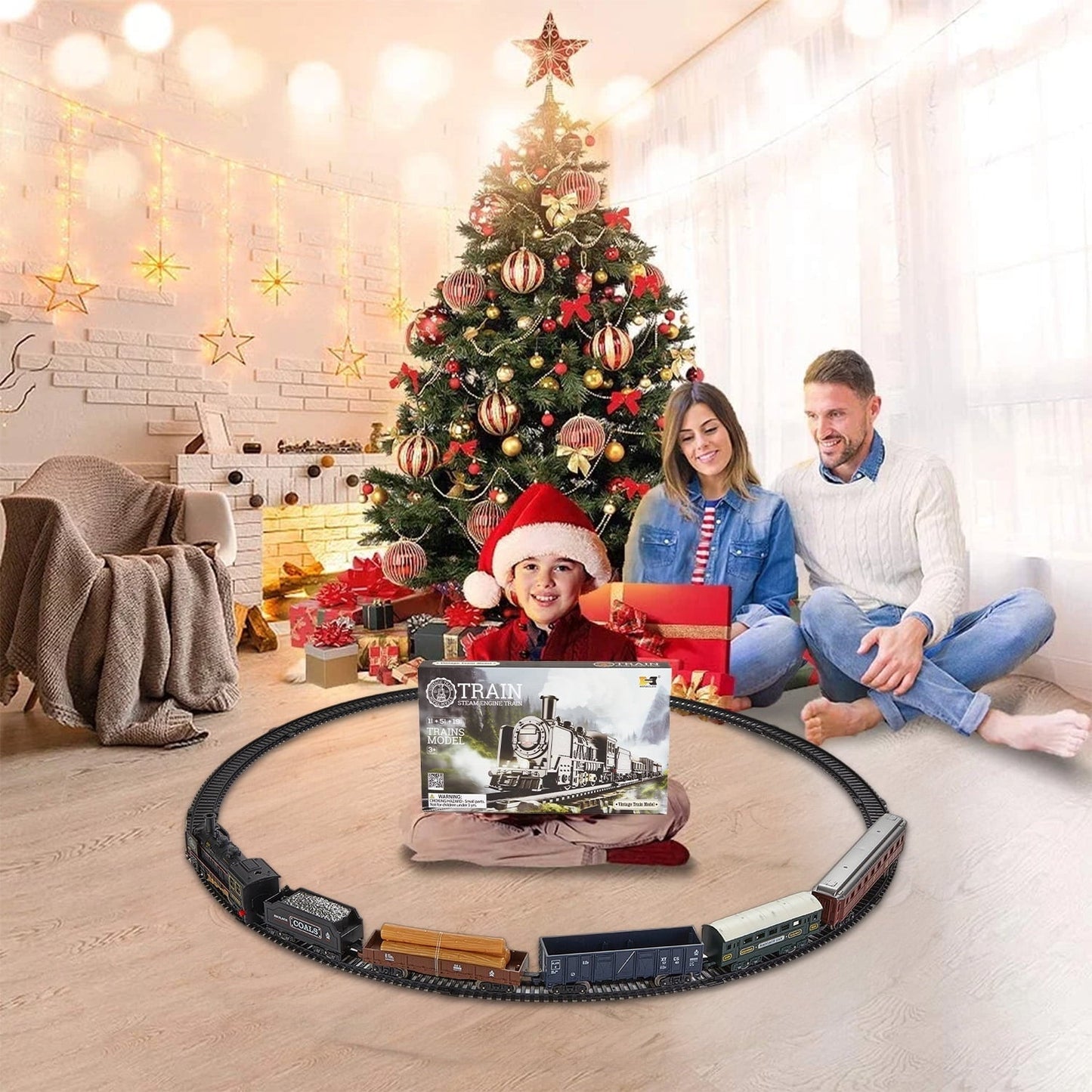 Petbank Train Set for Kids, Electric Train Toys with 5 Cars, Music &Lights , Christmas Train Tracks Toys Gifts for Boys Girls Ages 3+