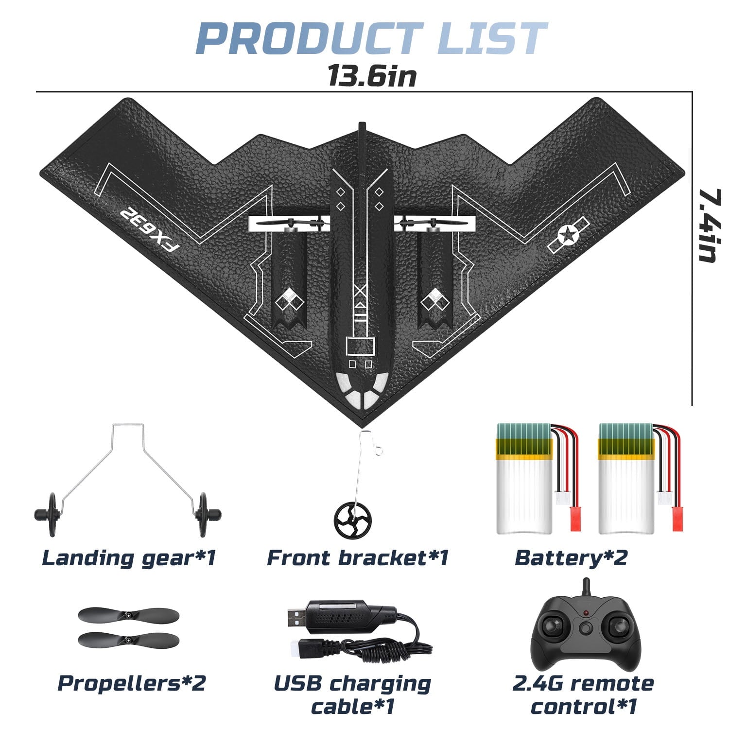 JoyStone Foam RC Airplane B2 Spirit Stealth Bomber Plane, 2 Channels 2.4 GHz RC Plane Toy, Easy to Fly RC Glider for Kids Boys Girls Adults