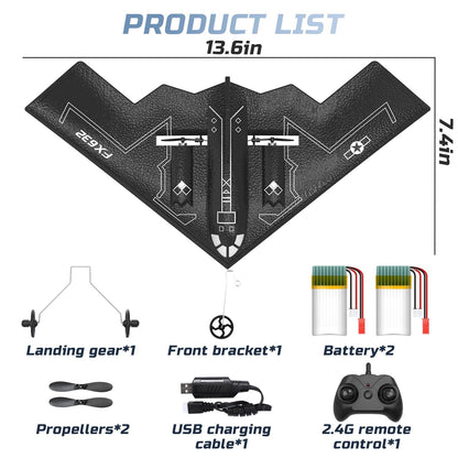JoyStone Foam RC Airplane B2 Spirit Stealth Bomber Plane, 2 Channels 2.4 GHz RC Plane Toy, Easy to Fly RC Glider for Kids Boys Girls Adults