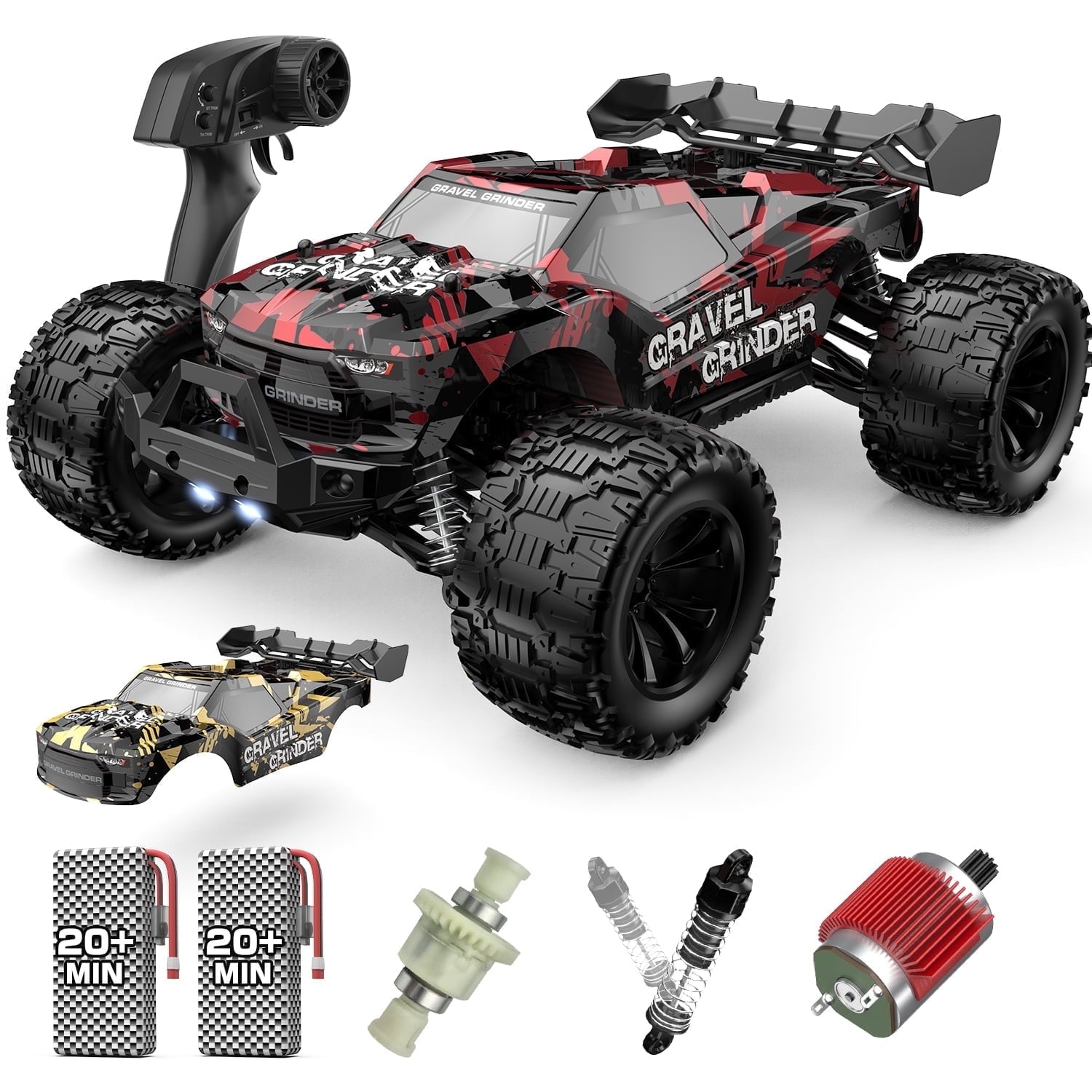 JoyStone 1:10 Large Scale RC Car, 35+MPH Fast Remote Control Car with Lights, 4WD Off-Road Monster Crawler Truck Toy for Adults Boys with 2 Batteries