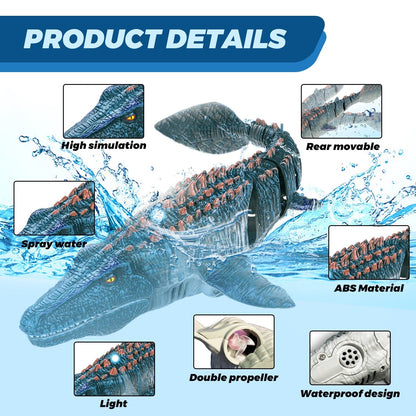 Adofi Remote Control Mosasaurus Dinosaur Toys for Kids, RC Boat Diving Dinosaurs Toys