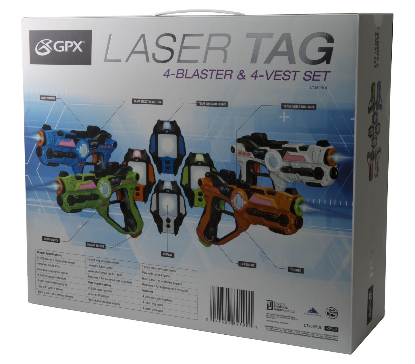 GPX Laser Tag Set of 4 Blasters and 4 Vests