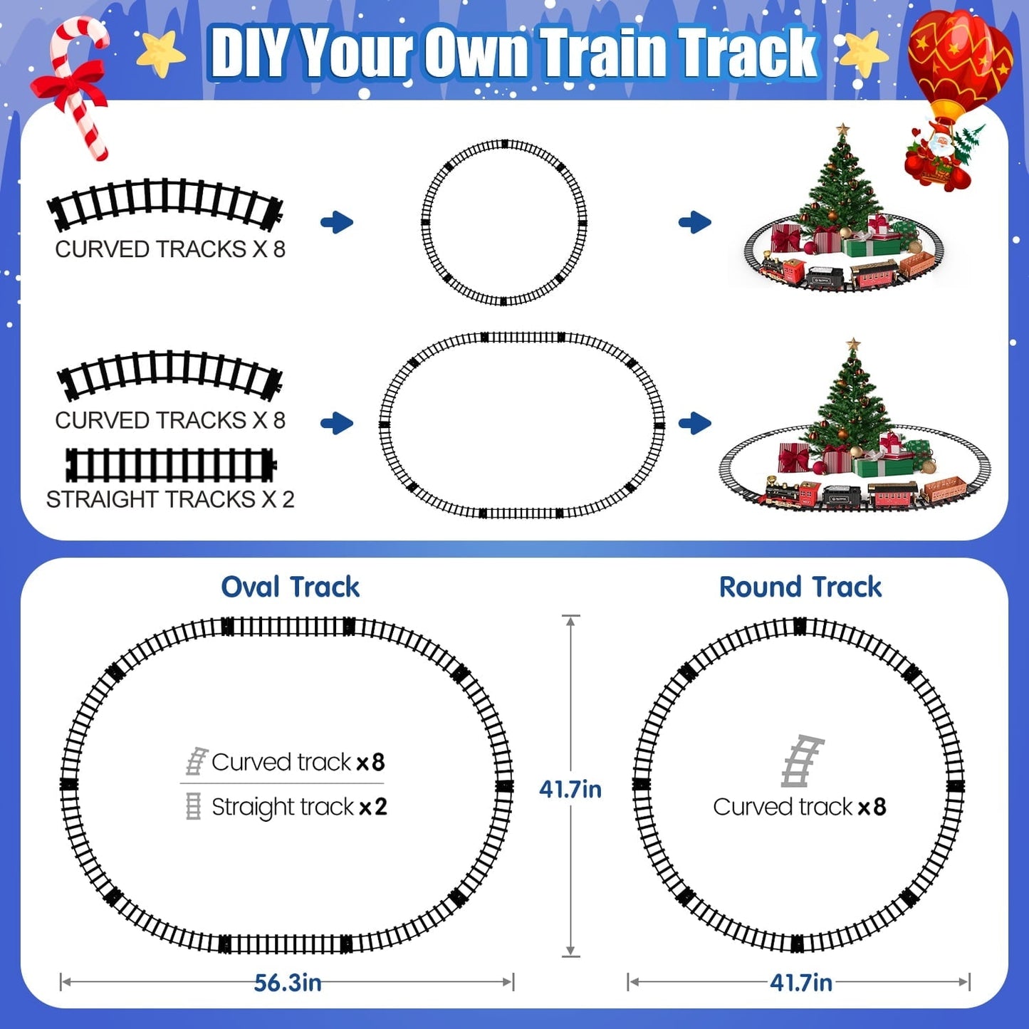 Flooyes Train Set for Boys Girls, Classic Train Toys with Smoke, Light & Sound,Under the Christmas Tree Toy Train Set, Christmas Birthday Gift for Kids 3+ Years Old
