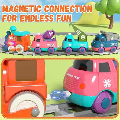 Electric Train Set for Toddlers 2-4, Kids Train Set with Track, Light & Music, Magnetic Train Toys for Boys & Girls - Best Gifts for 2-5 Years Old