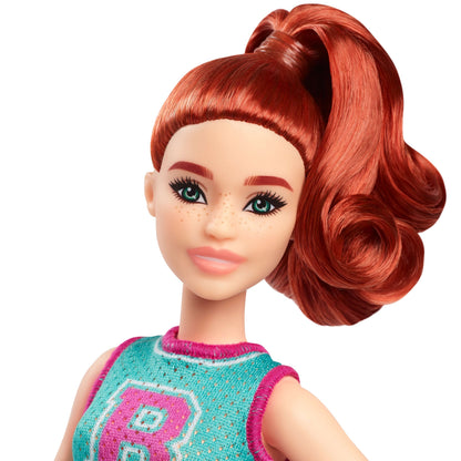 Barbie Fashionistas Doll #232 with Red Hair in Jersey Top and Pleated Purple Skirt, Watch, Sneakers