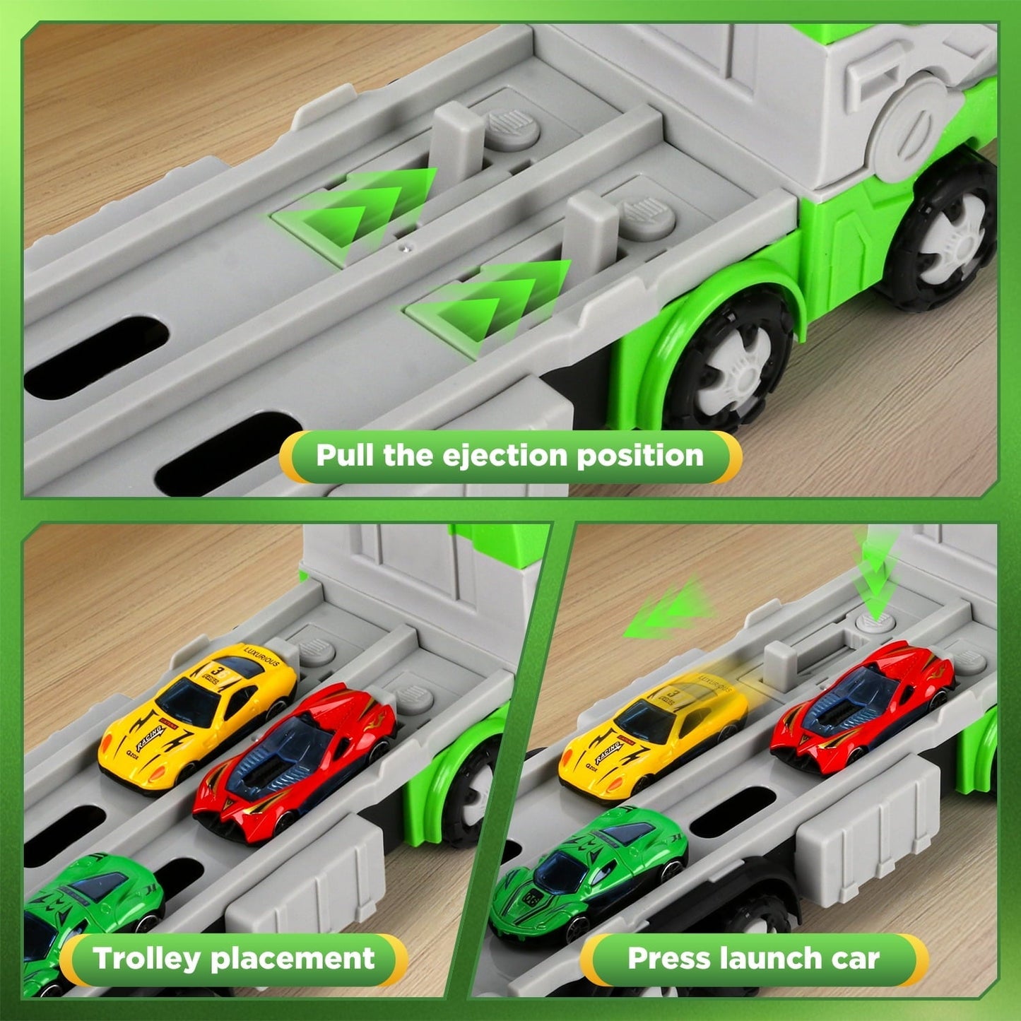 Huge Wave Toy Trucks Cars for Boys, Dinosaur Transport Race Set, with 66-Inch Ejection Track, 12 Die-Cast Metal Cars, Christmas Gifts for Kids for 3-8 Years Old