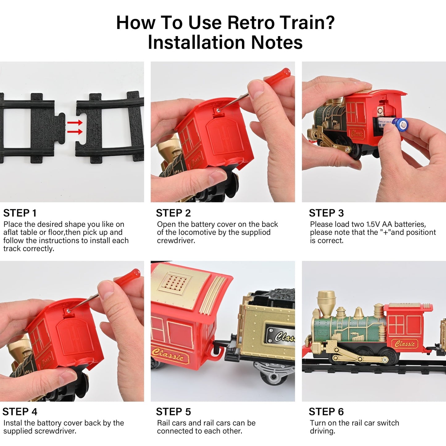 Train Set Toys- Electric Train Toy for Boys W/ Lights & Sound, Railway, Locomotive Engine, Cargo Cars, 3 Cars &10 Tracks, for 3-8
