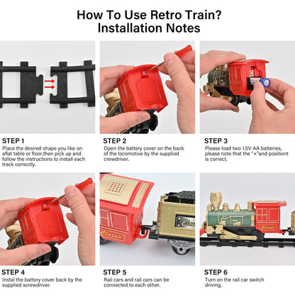 Train Set Toys- Electric Train Toy for Boys W/ Lights & Sound, Railway, Locomotive Engine, Cargo Cars, 3 Cars &10 Tracks, for 3-8