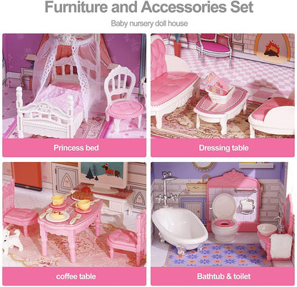 Robud Victoria Wooden Dollhouse for Kids Furniture Preschool Dollhouse House Toy for Toddlers Girls