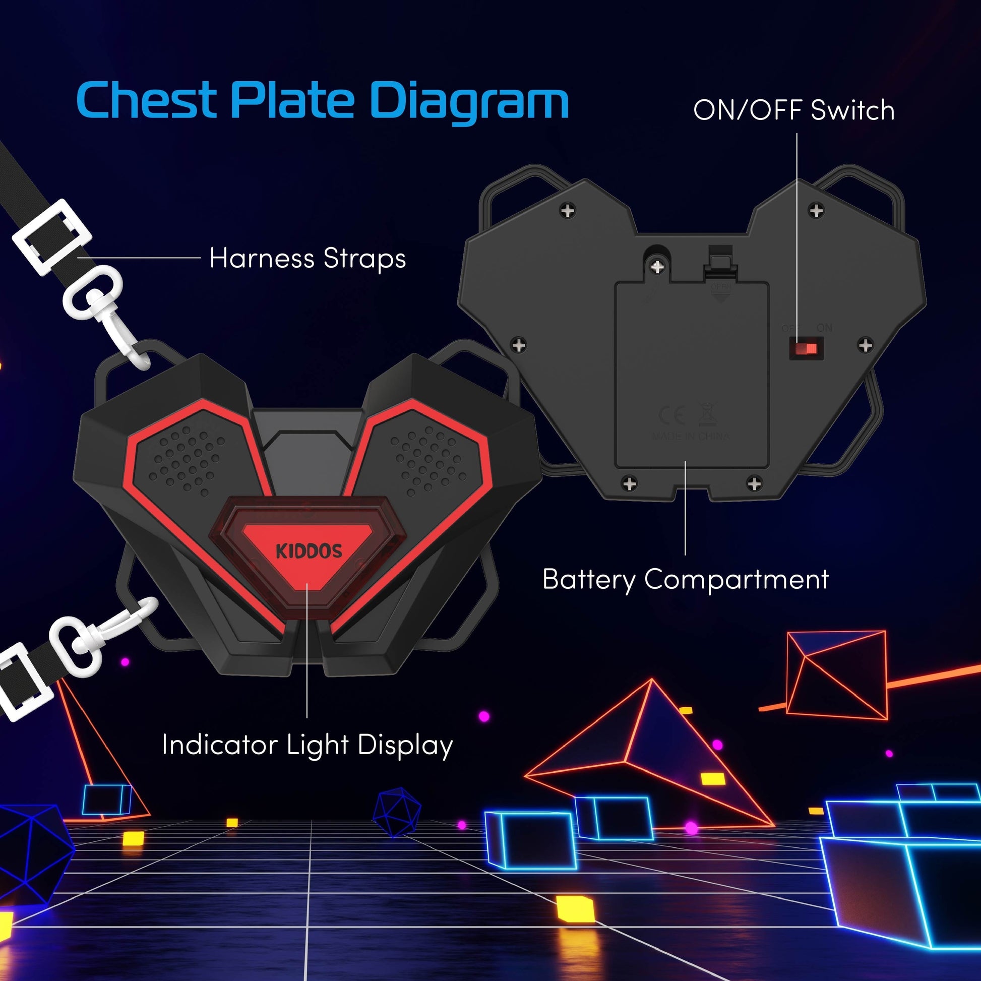 Kiddos Laser Tag Blasters Set, Battery Powered Laser Tag Guns and Chest Plates, Blue & Red, Set of 4