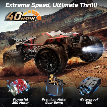 JoyStone 1:10 Large Scale RC Car, 35+MPH Fast Remote Control Car with Lights, 4WD Off-Road Monster Crawler Truck Toy for Adults Boys with 2 Batteries