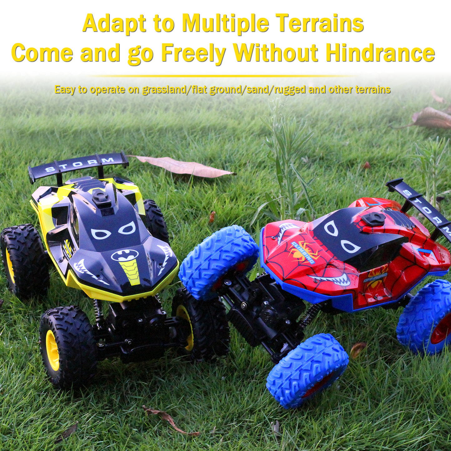 HNH 1:16 Monster Trucks Remote Control Car, 4WD Spider RC Car for Kids, RC Vehicle with Two Battery