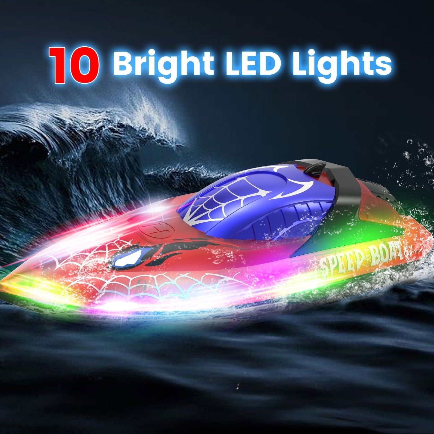 JoyStone RC Boat for Pools and Lakes, 2.4G 15+ MPH Fast Remote Control Boat with LED Lights, Racing Boats for Kids & Adults with 2 Rechargeable Battery, Gifts for Boys Girls (Red)