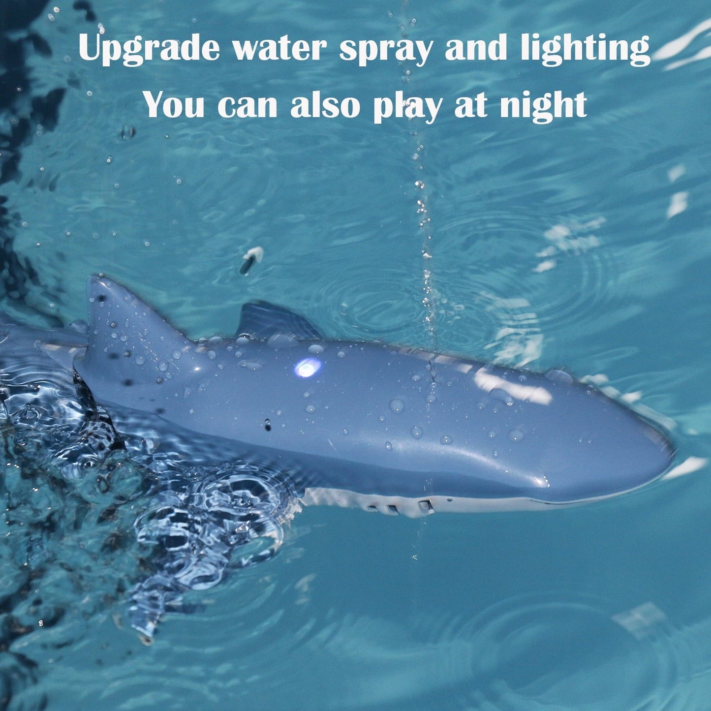 Lvelia 2.4Ghz Remote Control Shark Toys for Boys Girls,1:18 Scale High Simulation Shark for Pool, Electric RC Shark Fish Toys with Light & Spray Water Function for Kids Ages 6+,Blue